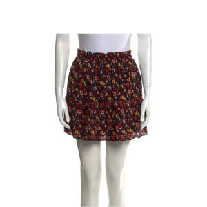 Sezane Paris Floral Mini Skirt Red Blue Ruffle Viscose Lined Size 36 Small/4